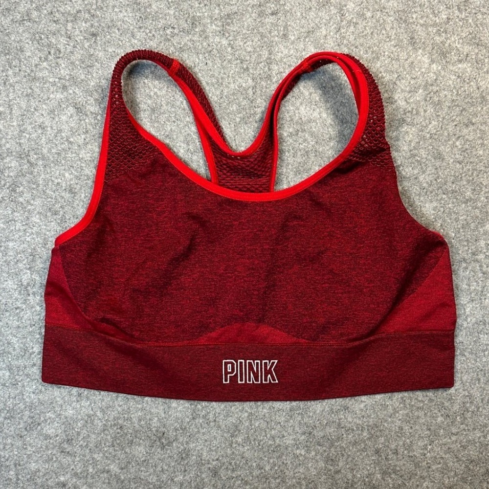 Pink Victoria's Secret Seamless Sports Bra Large Red Space Dye Racerback Mesh